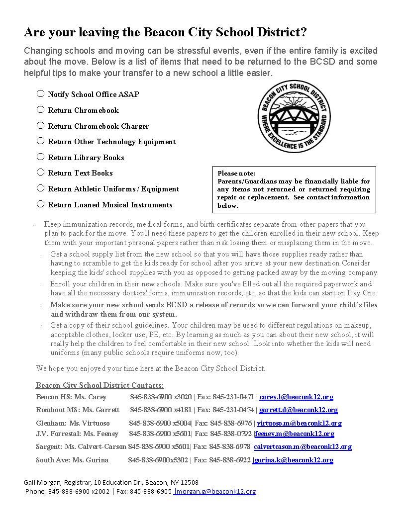 Leaving The District Checklist 